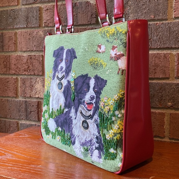 Vintage Y2K Isabella Fiore Border Collie Purse w. Red Leather & Sequins - Picture 14 of 14